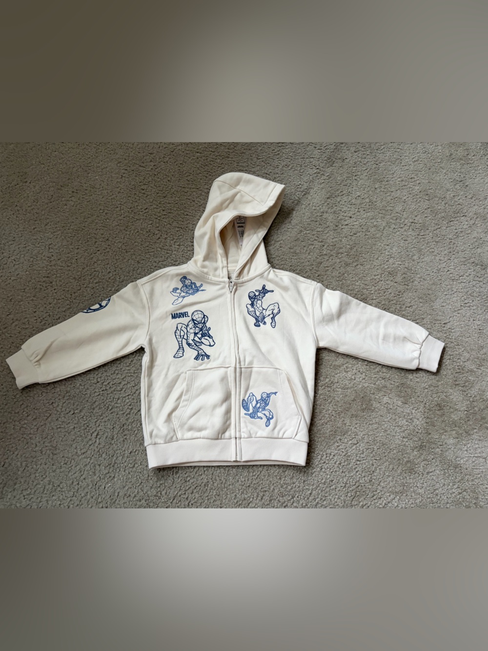 Marvel Kids Cream Hoodie with Blue Spider-Man Sketches